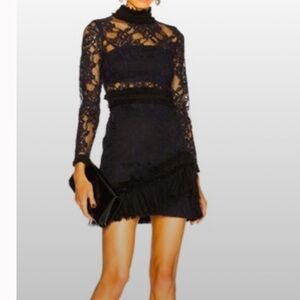 Alexis Wilhemina Lace Guipure Mini Dress S Black High Neck Whimsigoth Ruffled
